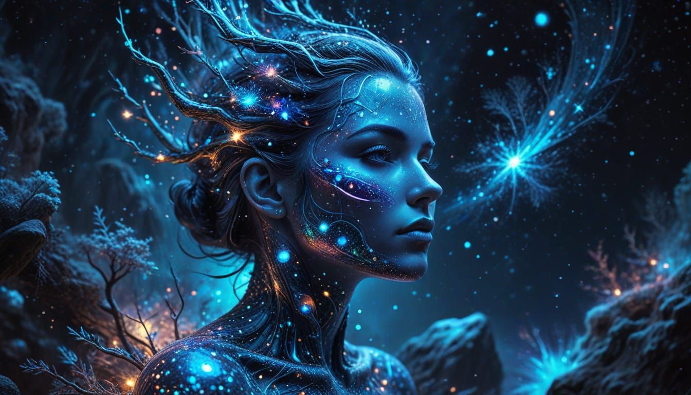 Astral Winter Memory: Holographic Mixed Media Art