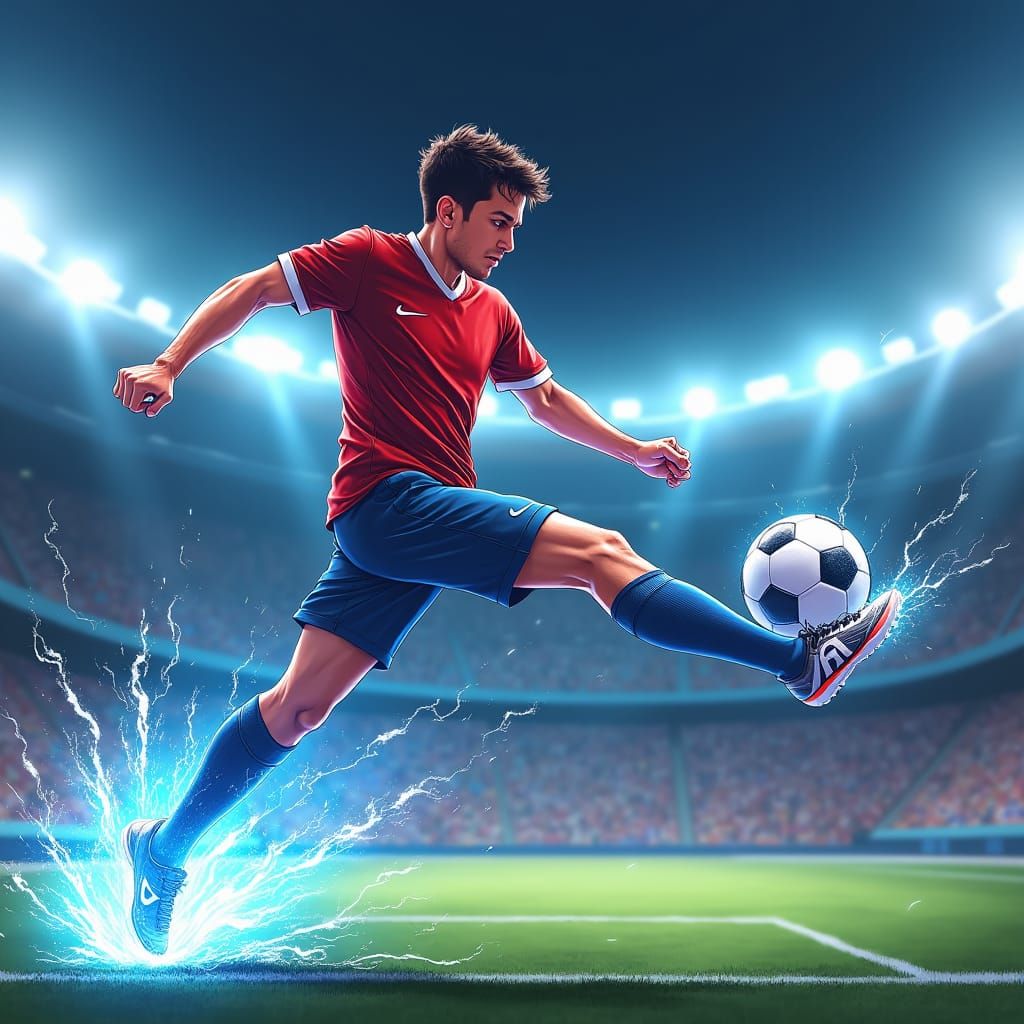 Soccer Player Bicycle Kick with Electric Aura