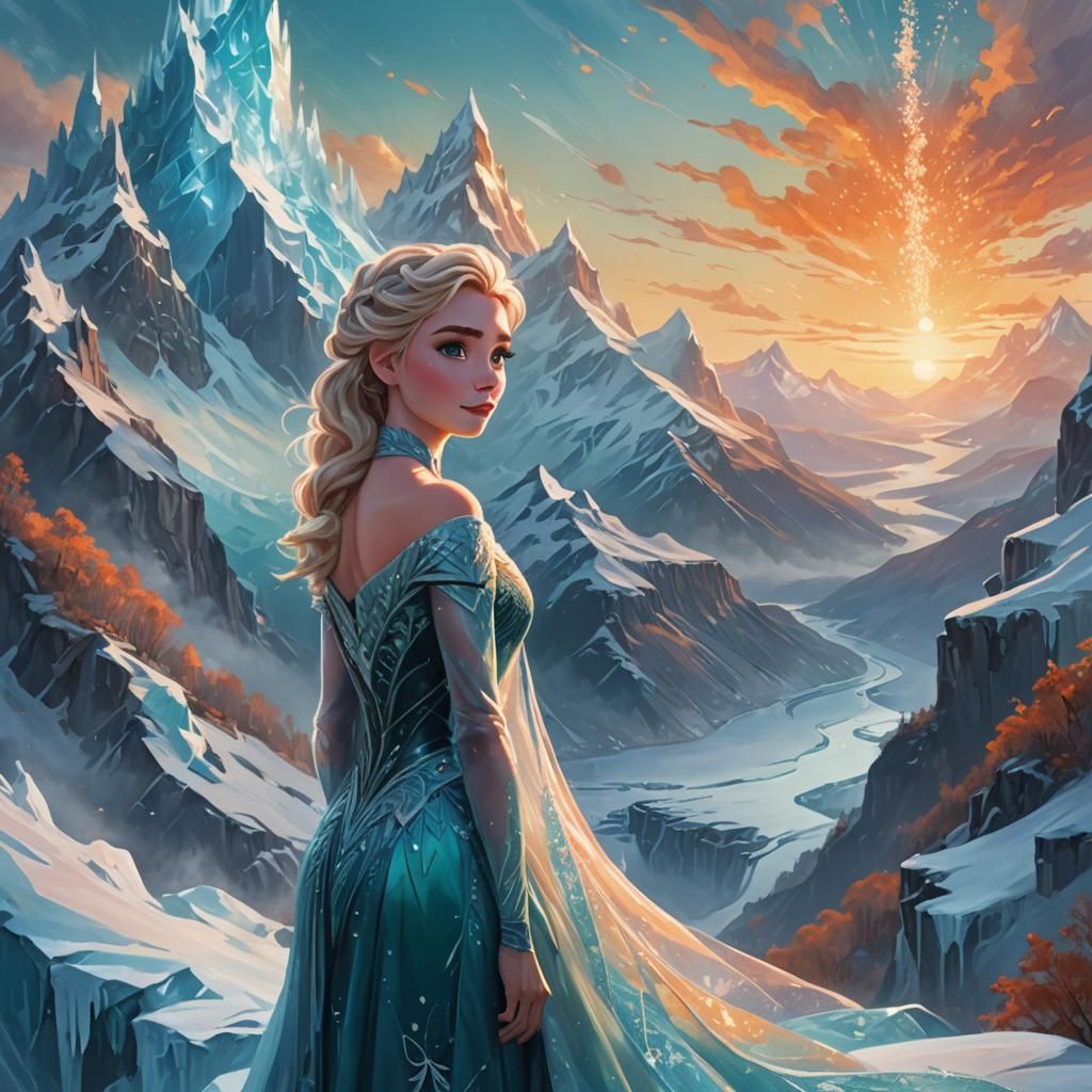 Elsa on Icy Mountain: Fantasy Concept Art