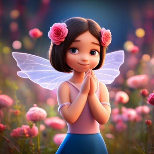 Cute Ballerina with Pink Roses: 3D Digital Art