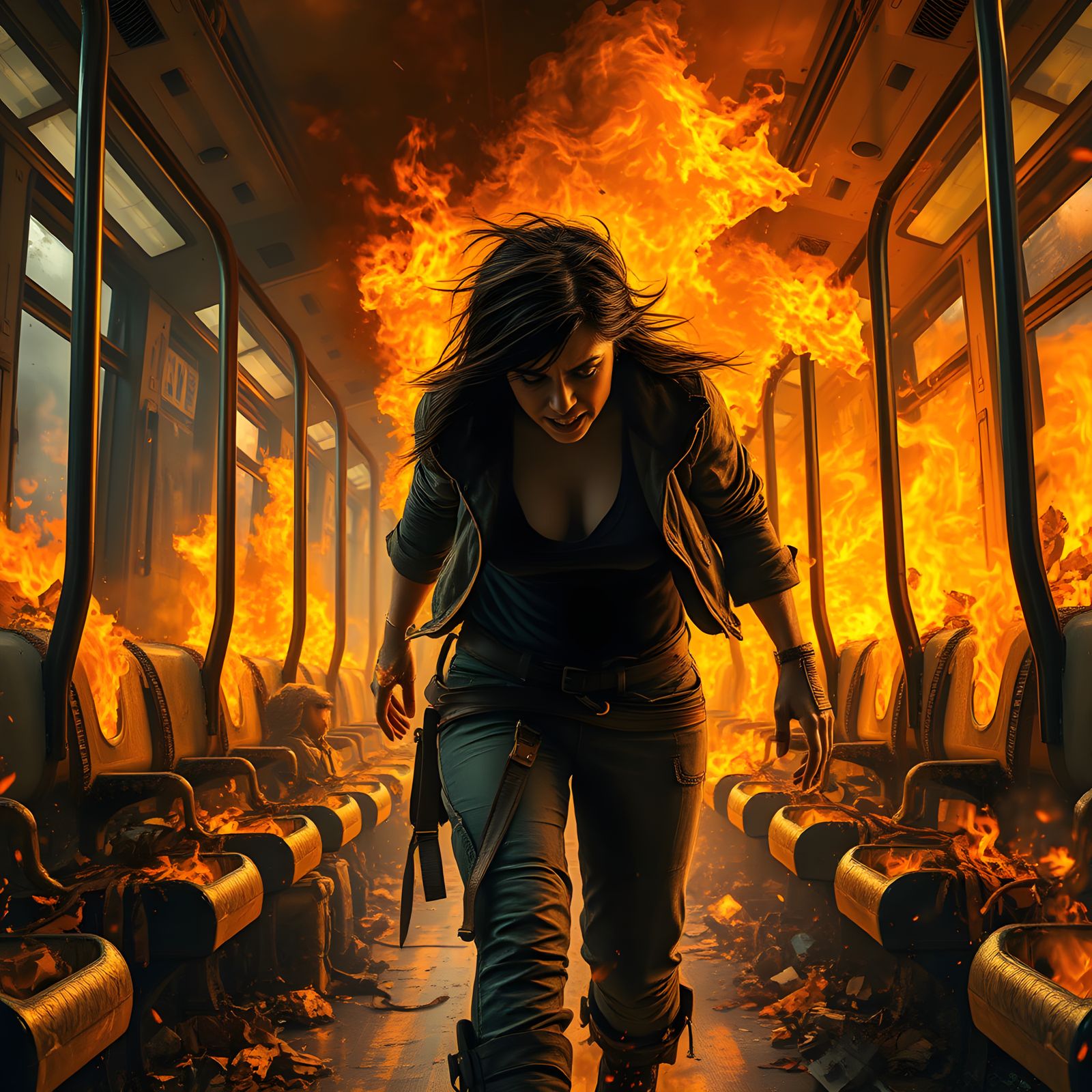 Woman Ablaze in Burning Underground Train
