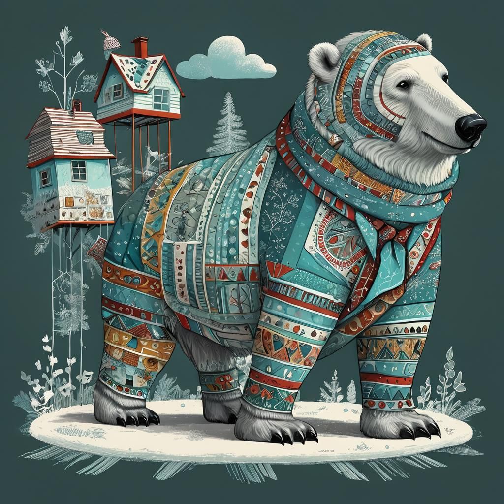 Polar Bear in Colorful Suit: Nordic Folk Art