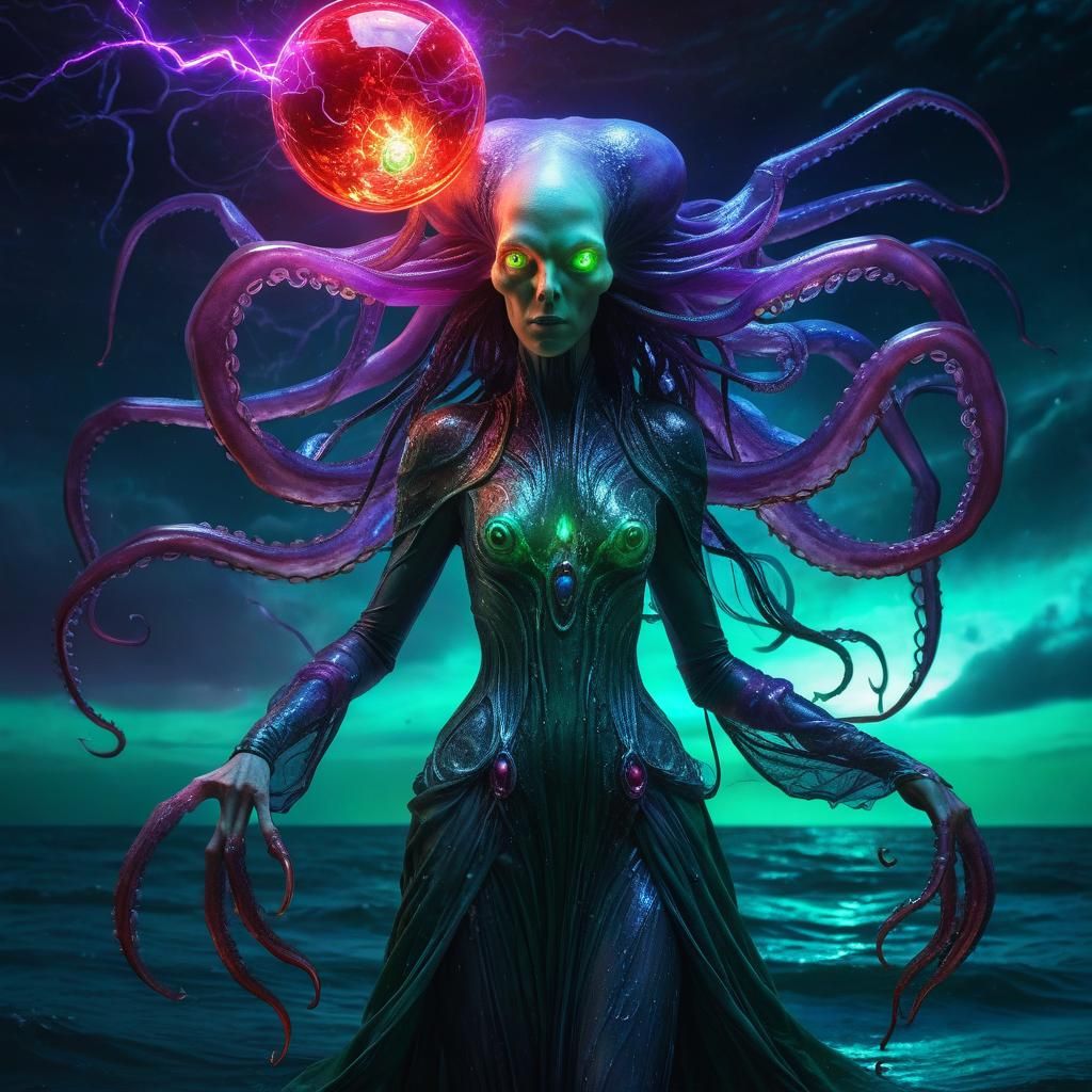 Bioluminescent Sci-Fi Sea Witch Digital Painting