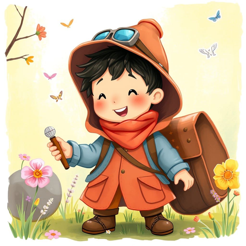 Smiling Child Explorer in Playful Pastel Illustration
