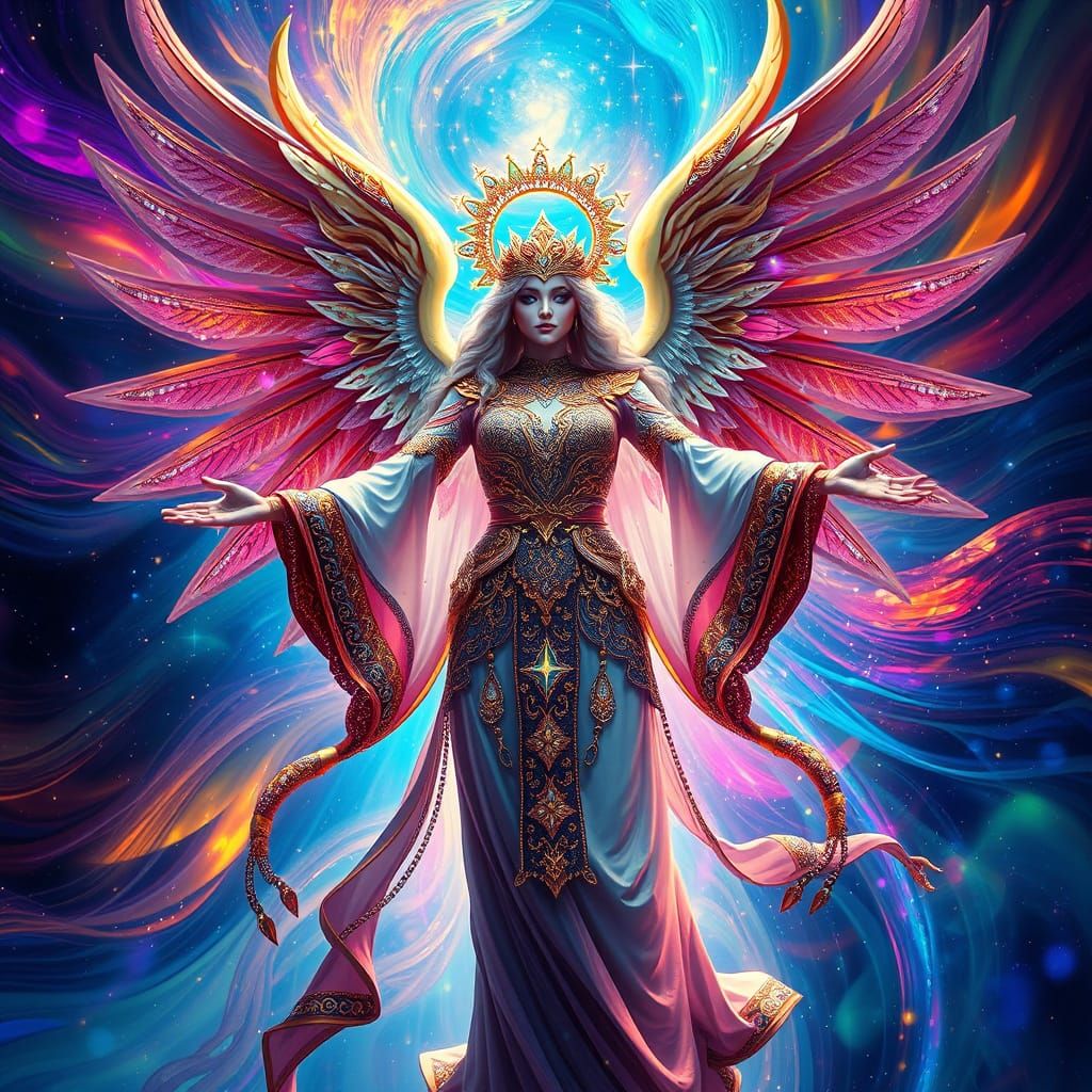 Divine Atlantean Angel with 4 Arms in Vibrant Fantasy Art