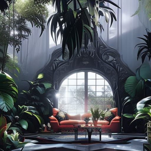 Luxurious Interior Jungle with Floral Wallpaper