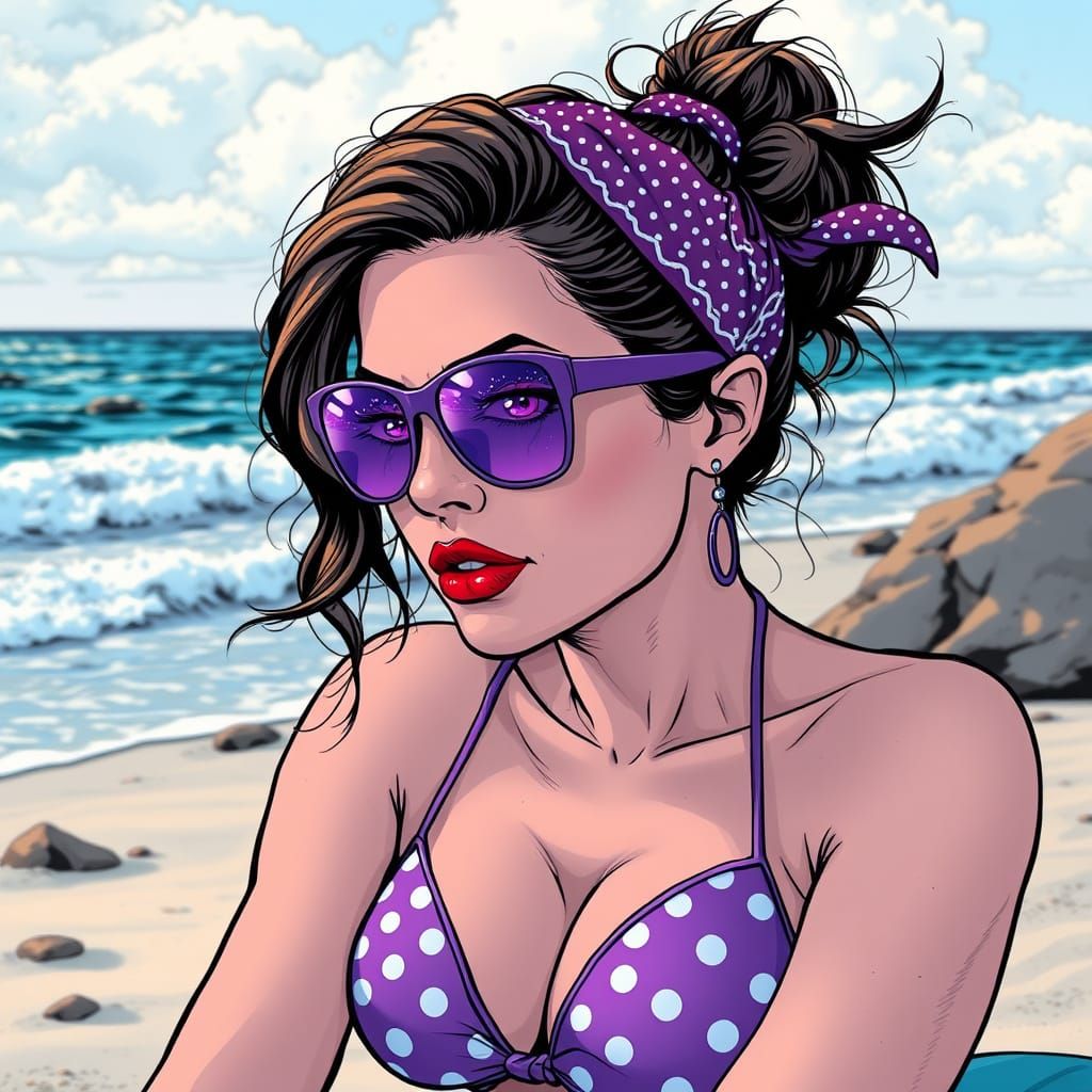 Woman with Purple Sunglasses in Comic Book Style
