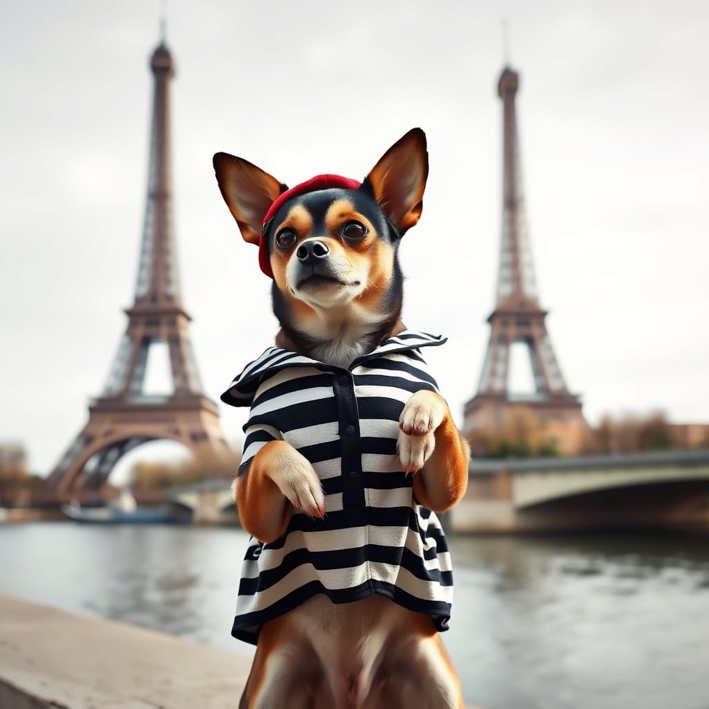 French Chihuahua in Paris, Photorealistic Style