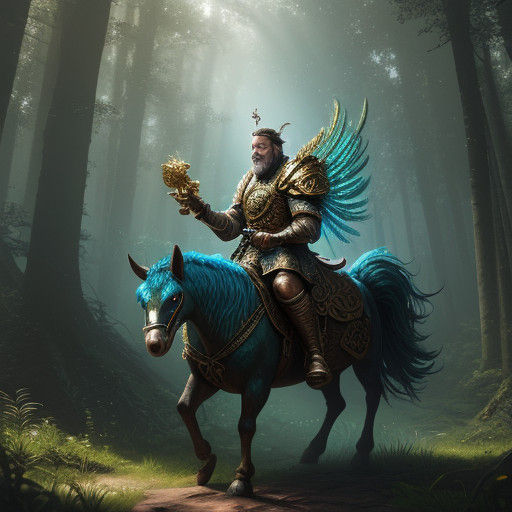 Mystical Dwarf Rider on a Peacock in a Vibrant Celtic-Inspir...