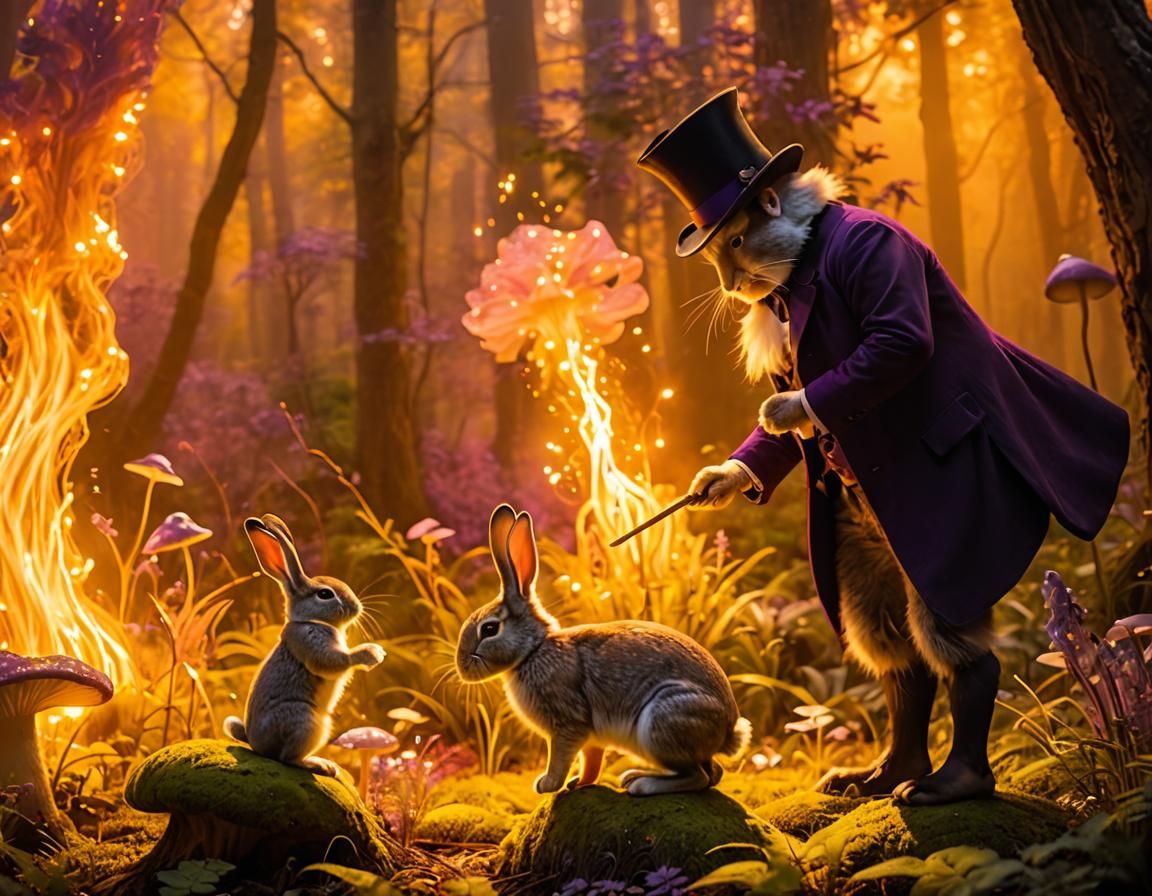 Giant Rabbit in Forest: Whimsical Impressionism