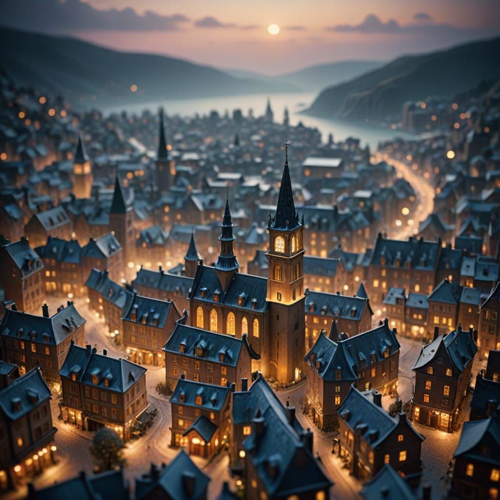 Ethereal Ice Cityscape in Tilt-Shift Style