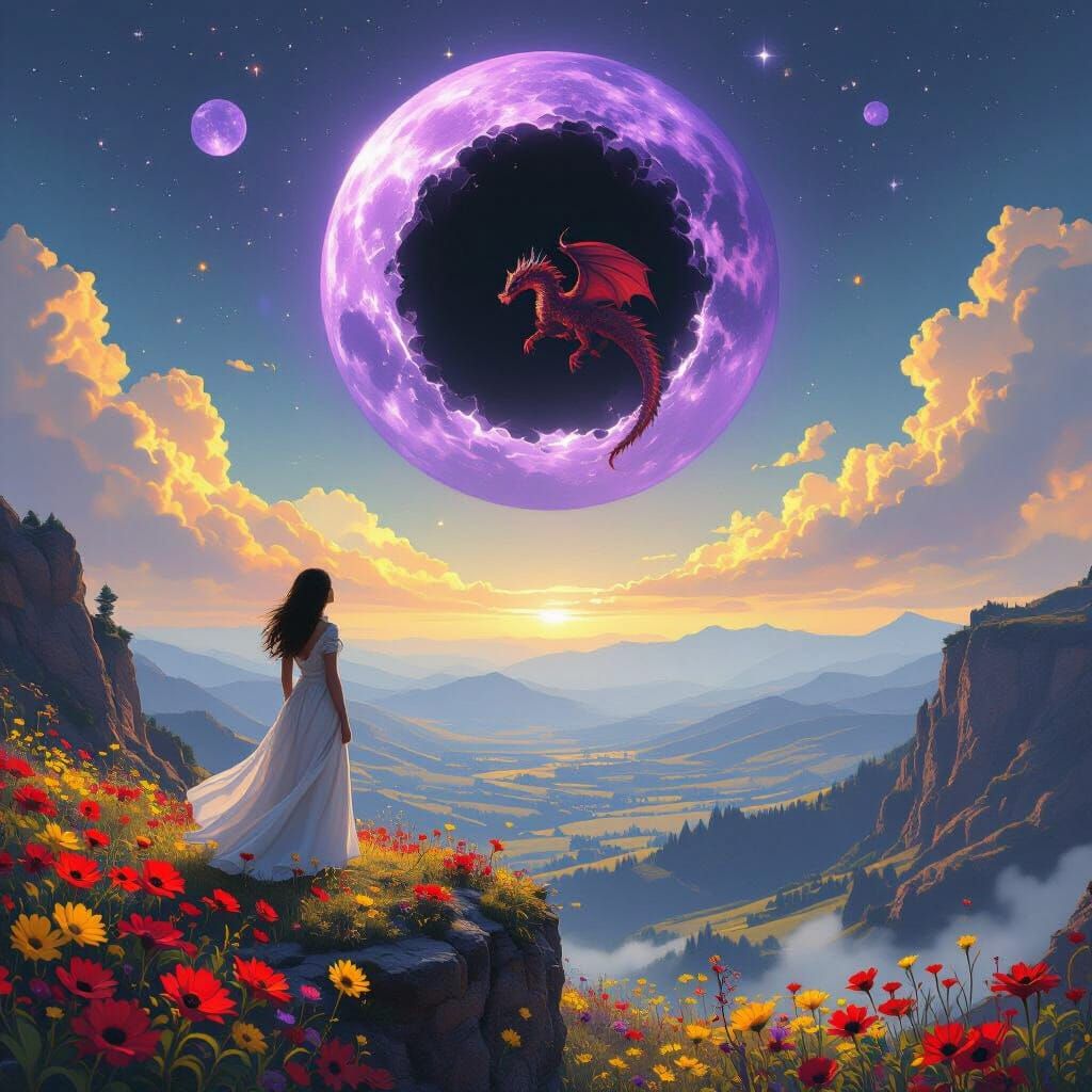 Fantasy Dragon Overlook with Ethereal Atmosphere