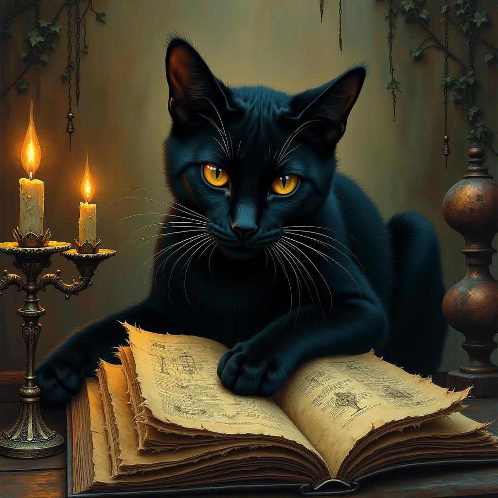 Mysterious Black Cat Portrait in Gothic Biopunk Style