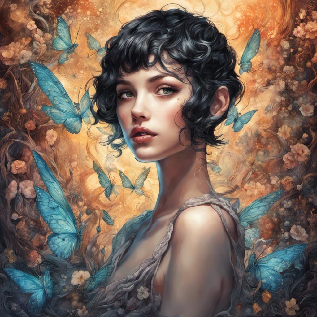 Modern Woman with Fairy in Surreal Collage Art