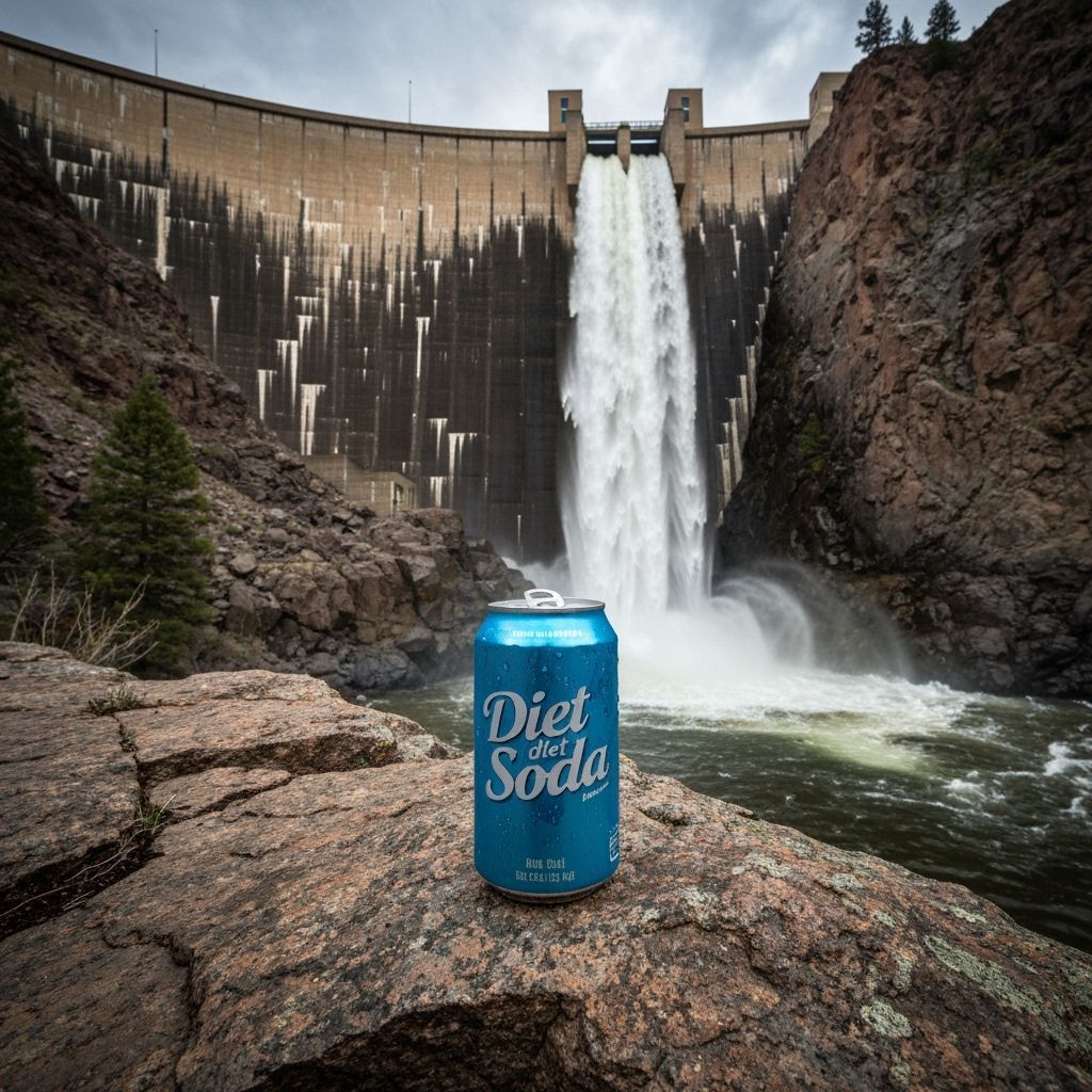 Diet Soda Beside Majestic Dam: Photorealistic Landscape