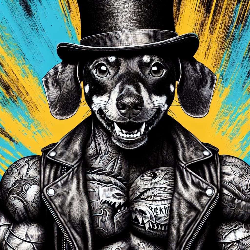 Fierce Dachshund in Black and White Sketch Style