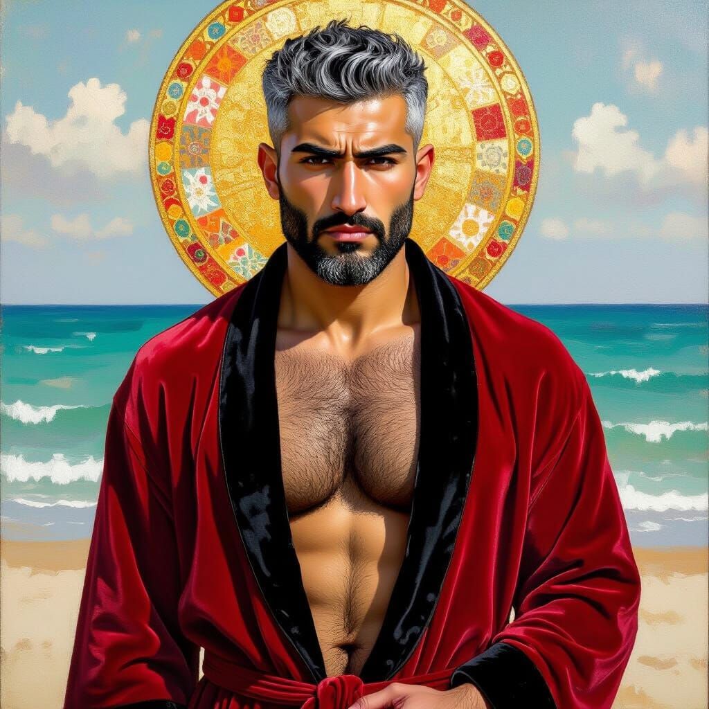 Impressionist Portrait of Man on Beach in Velvet Robe