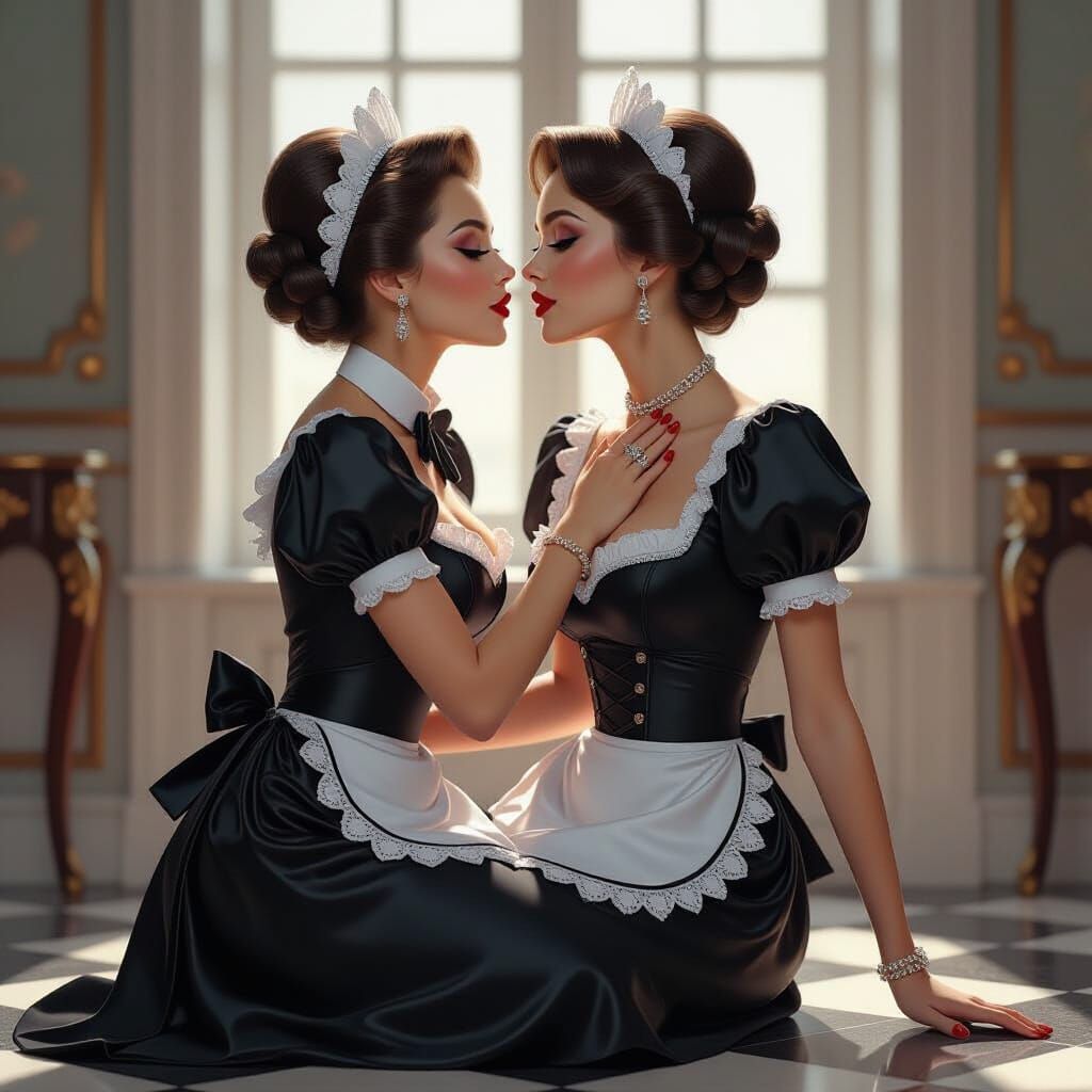 French Maid Serves Headmistress in Luxurious Concept Art