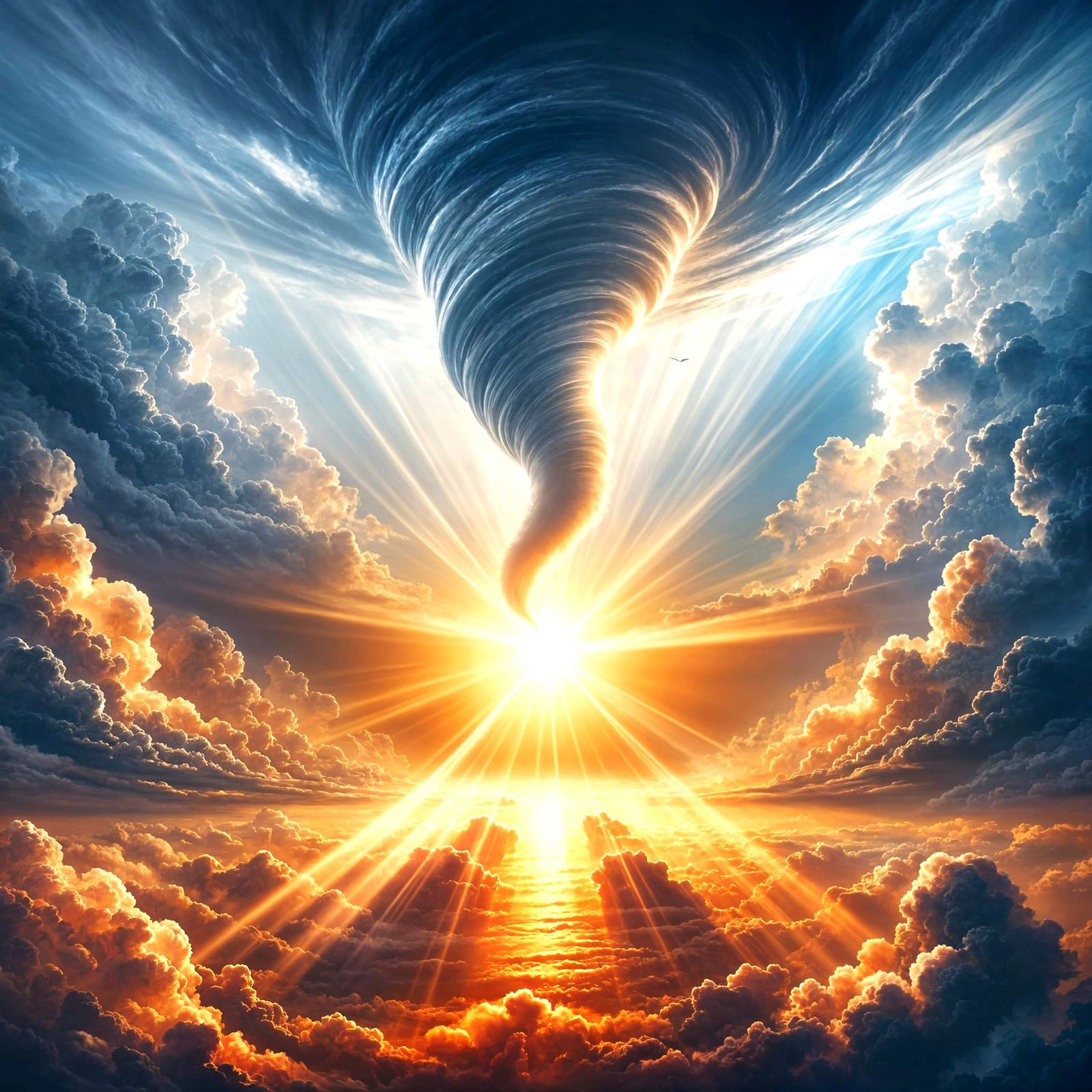 Majestic Tornado Amidst Divine Sky and Sea