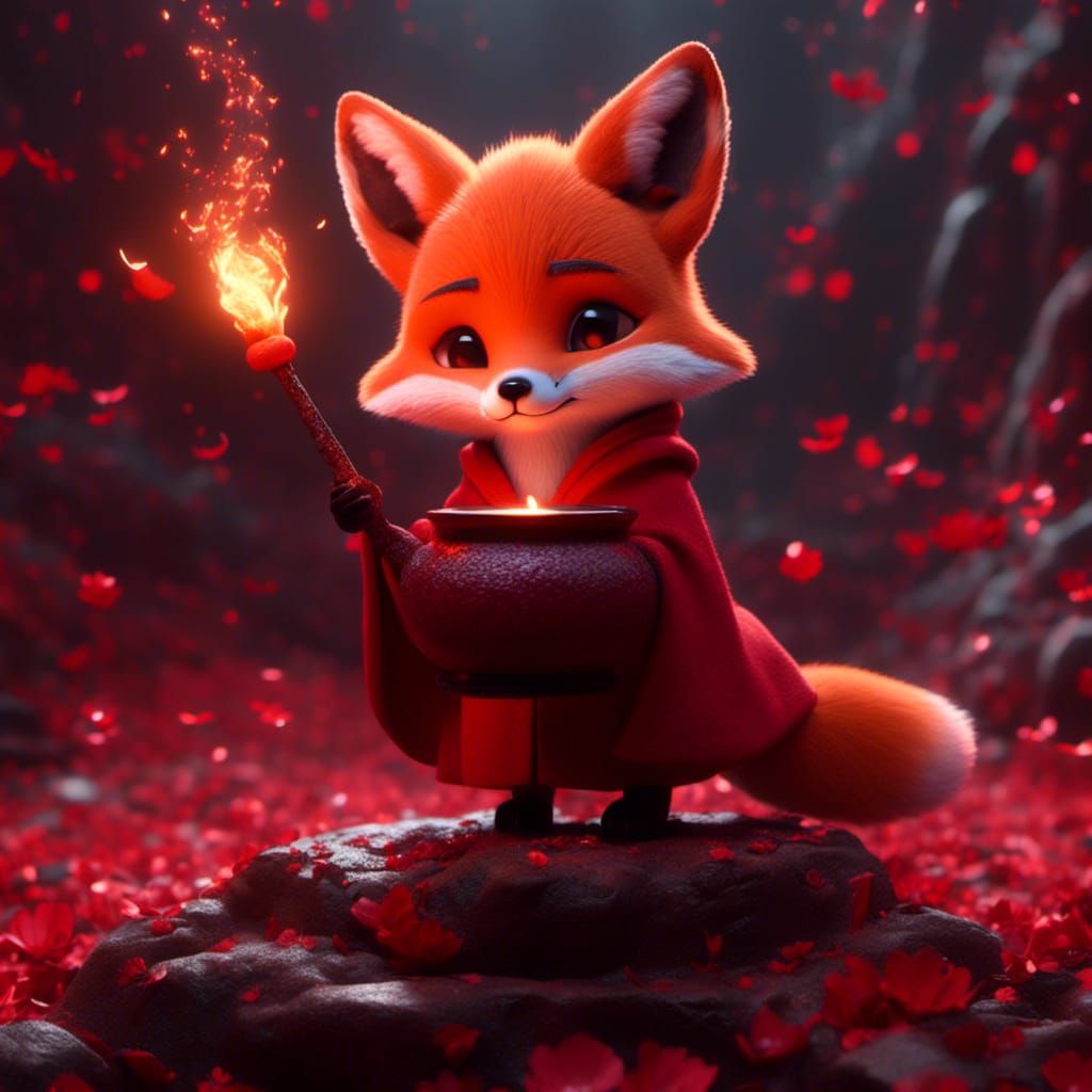 Cute Fox Cub Practices Dark Magic