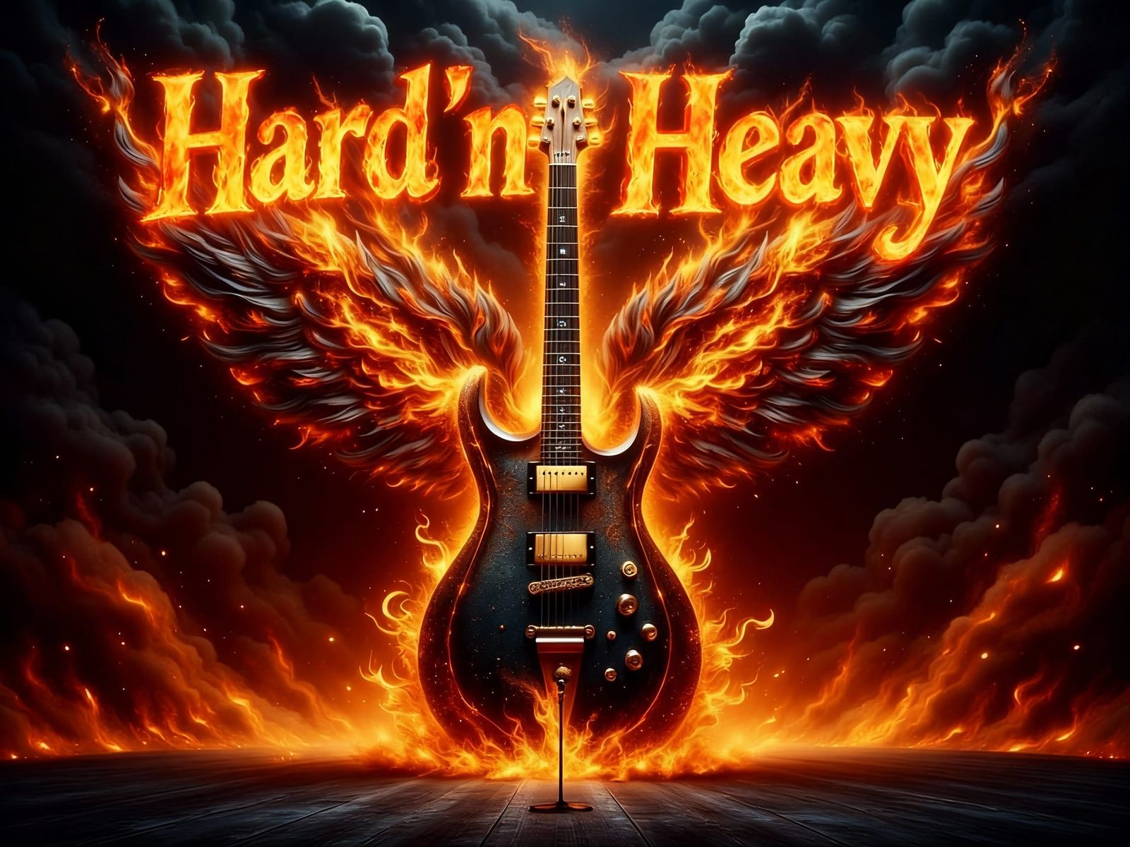 Electric Guitar on Stage with Fiery Energy