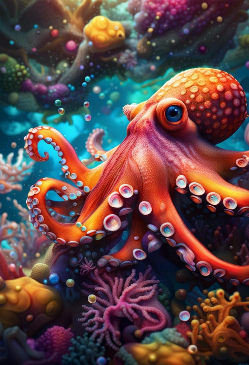 Colorful Octopus in a Vibrant Coral Reef