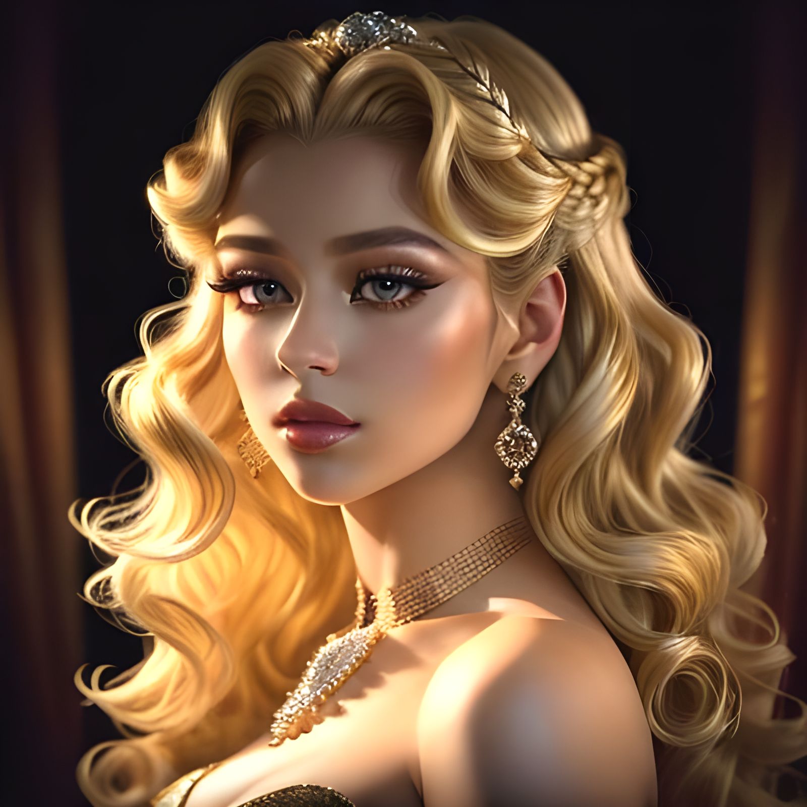 Chiaroscuro Portrait of Woman with Diamond Necklace