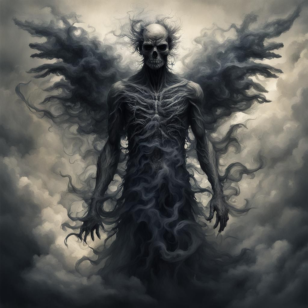 Smokey Humanoid Figure in Mystical Flight