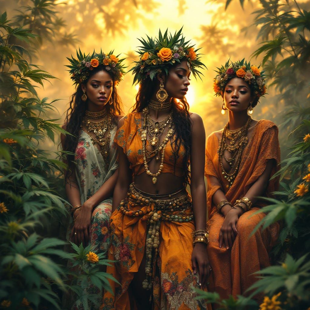 Mystical Mama Tribe in Ethereal Fantasy Landscape