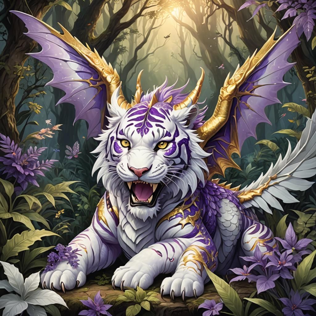 Dragon's Cozy Spot: Whimsical Tiger and Dragon Fantasy