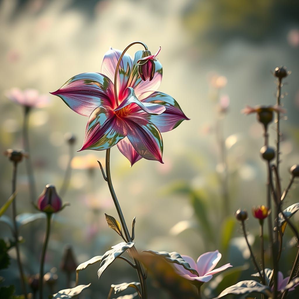 Chrome Columbine Sculpture in Art Nouveau Style