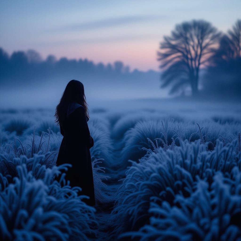 She lives between the dusk and frost,  
Where nothing’s foun...