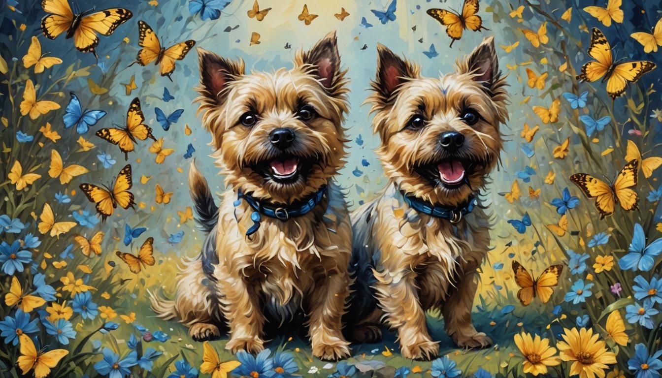 Joyful Cairn Terrier with Butterflies: Fantasy Art