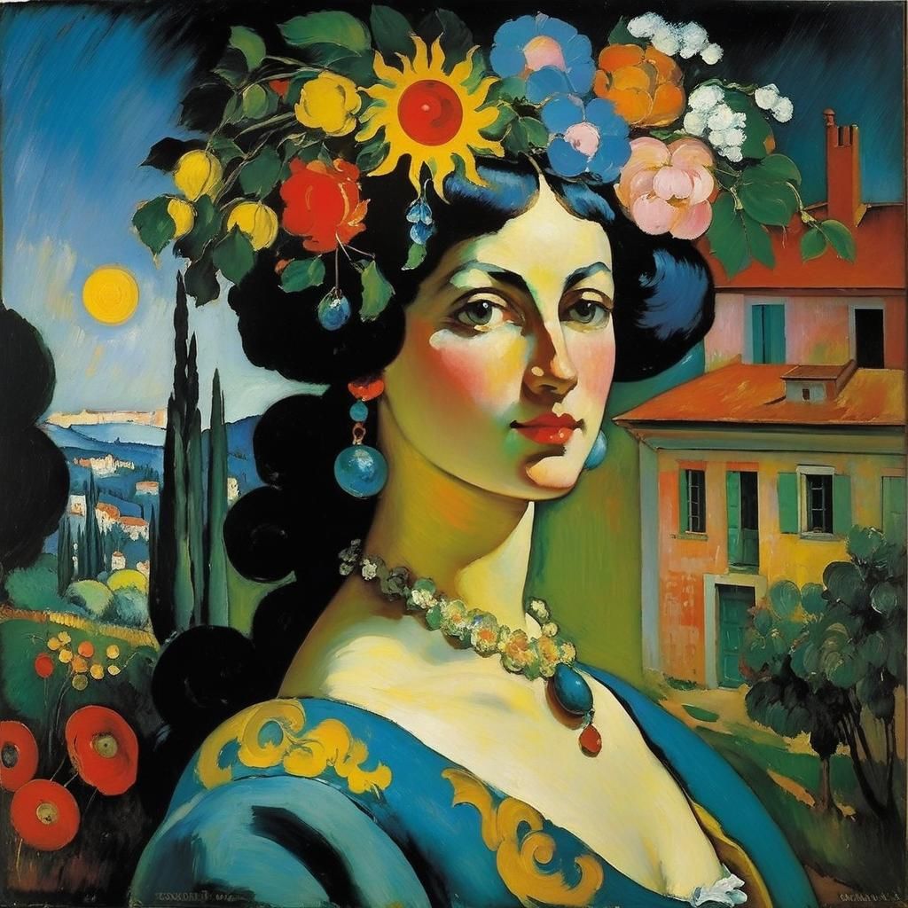 Sun Goddess in Art Brut Style