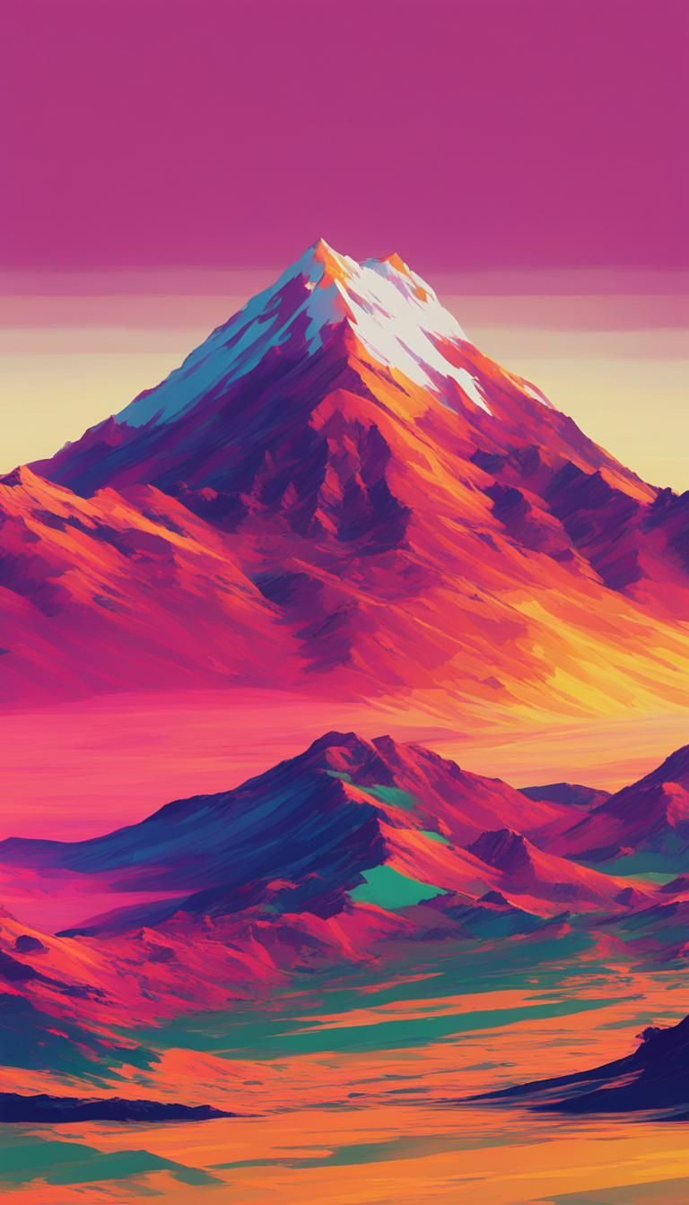 Glitch Art Sunset Mountain Landscape