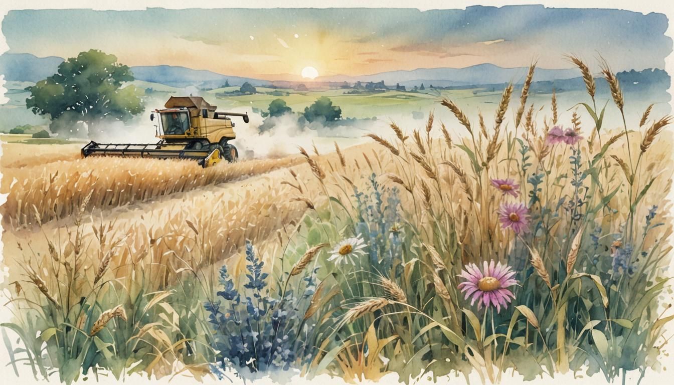 Combine Harvester in Watercolor Concept Art