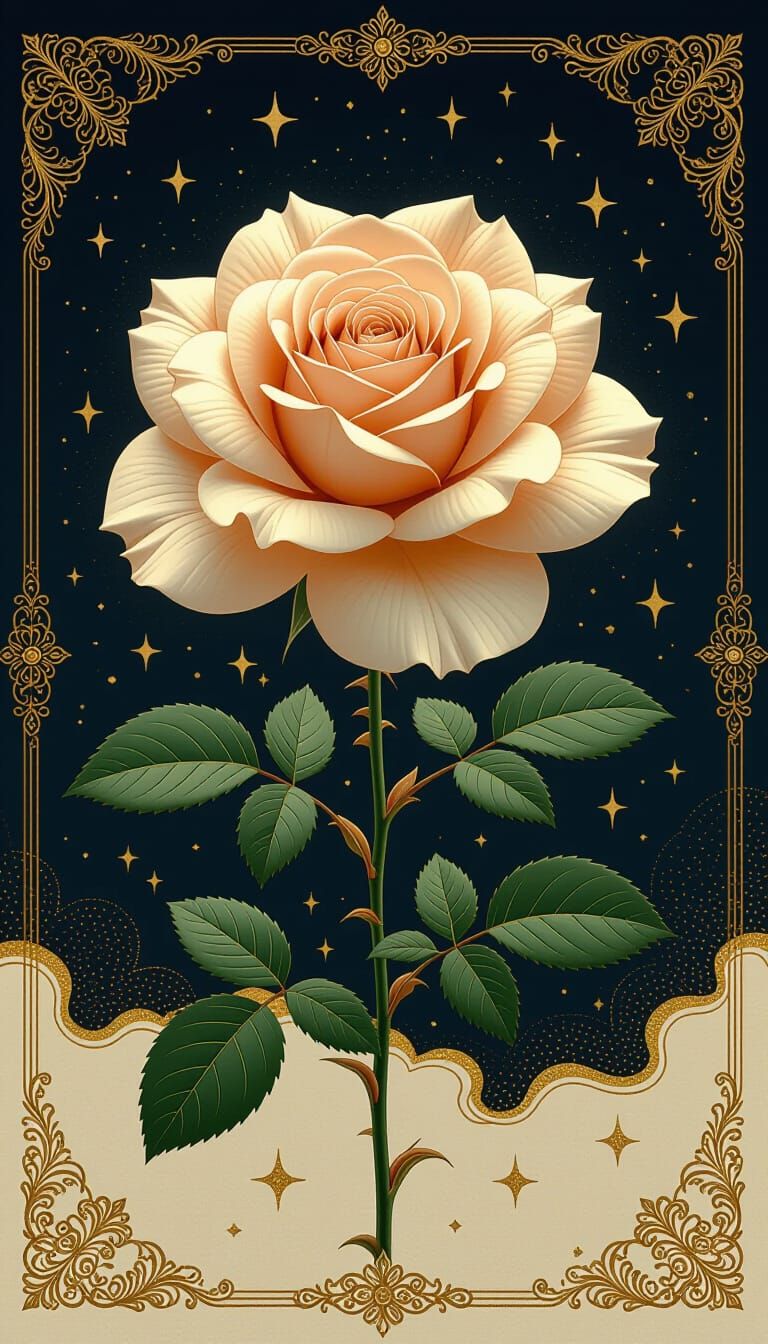 Rose With Gold Leaf in Macro: Ethereal Elegance