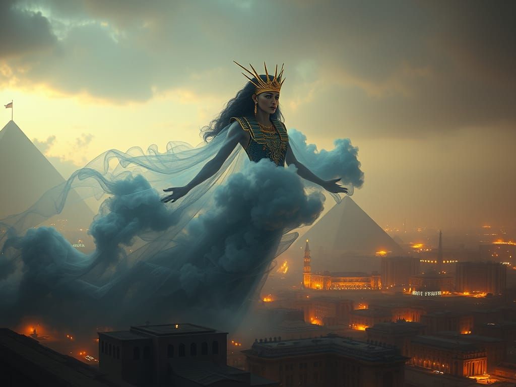Ethereal Egyptian Goddess Floats Over Memphis