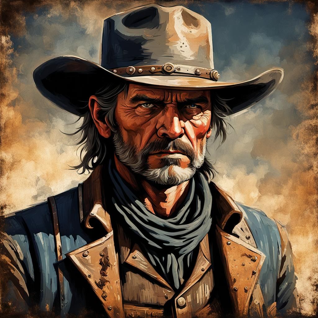 Old West Outlaw Gunslinger: Grungy Painterly Portrait