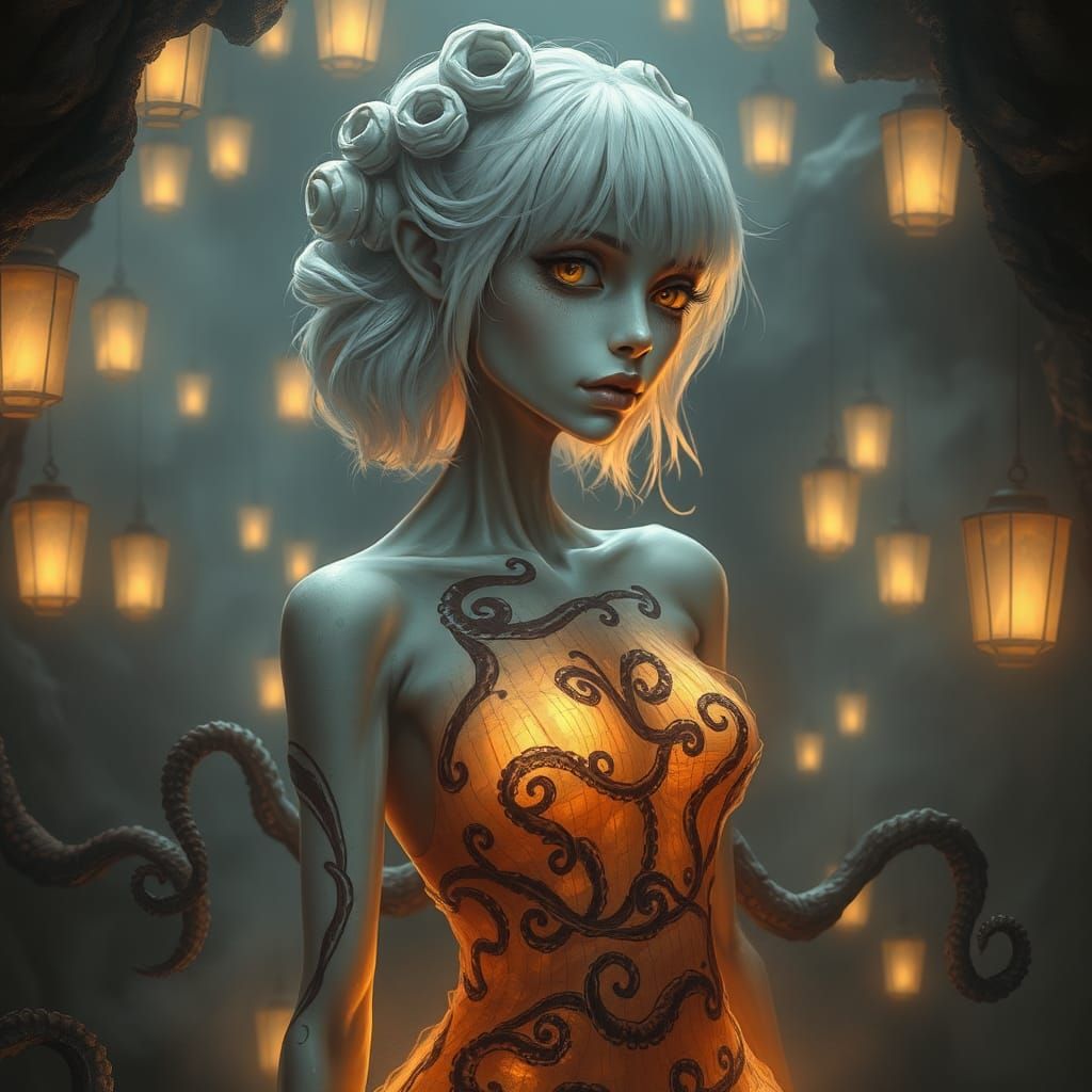 Ethereal Ice Lady in Dreamlike Biomechanical Art