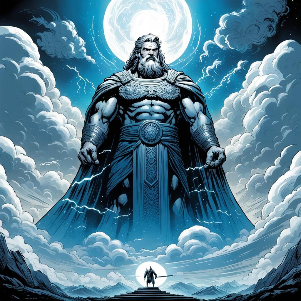 Zeus and Gods Meeting in Clouds Comic Art