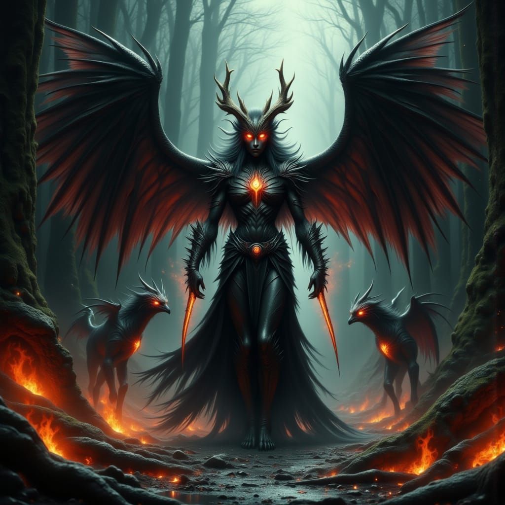 Fearsome Winged Demon in Dark Fantasy Concept Art