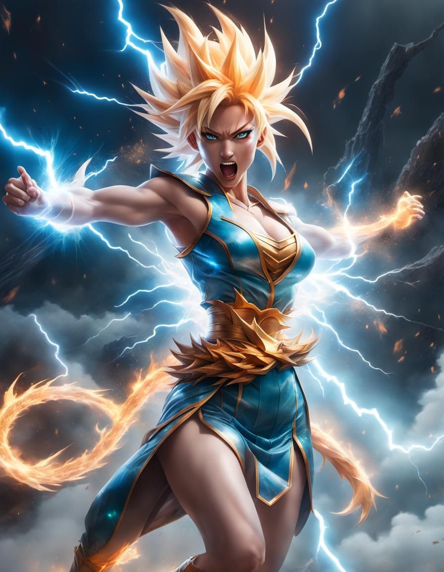 Anime Dragon Girl Unleashes Ki Energy Blast