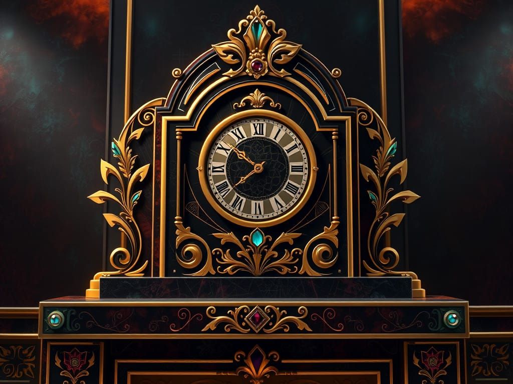 Luxurious Art Deco Clock on Grand Fireplace Mantle