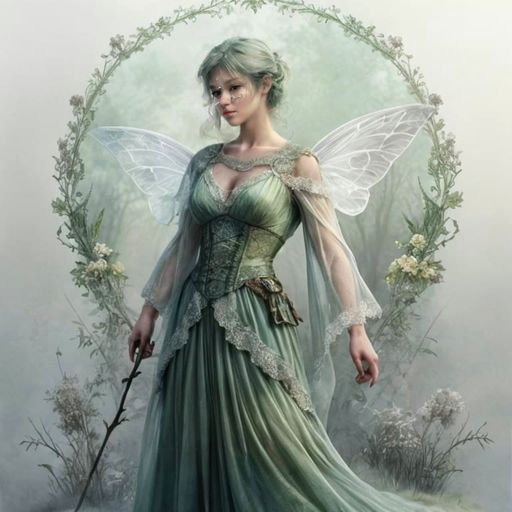 Fantasy Fairy Woman in Misty Haze with Lace Details