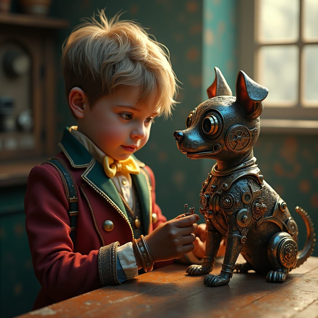 Clockwork Puppy Repair in Victorian Fantasy Style