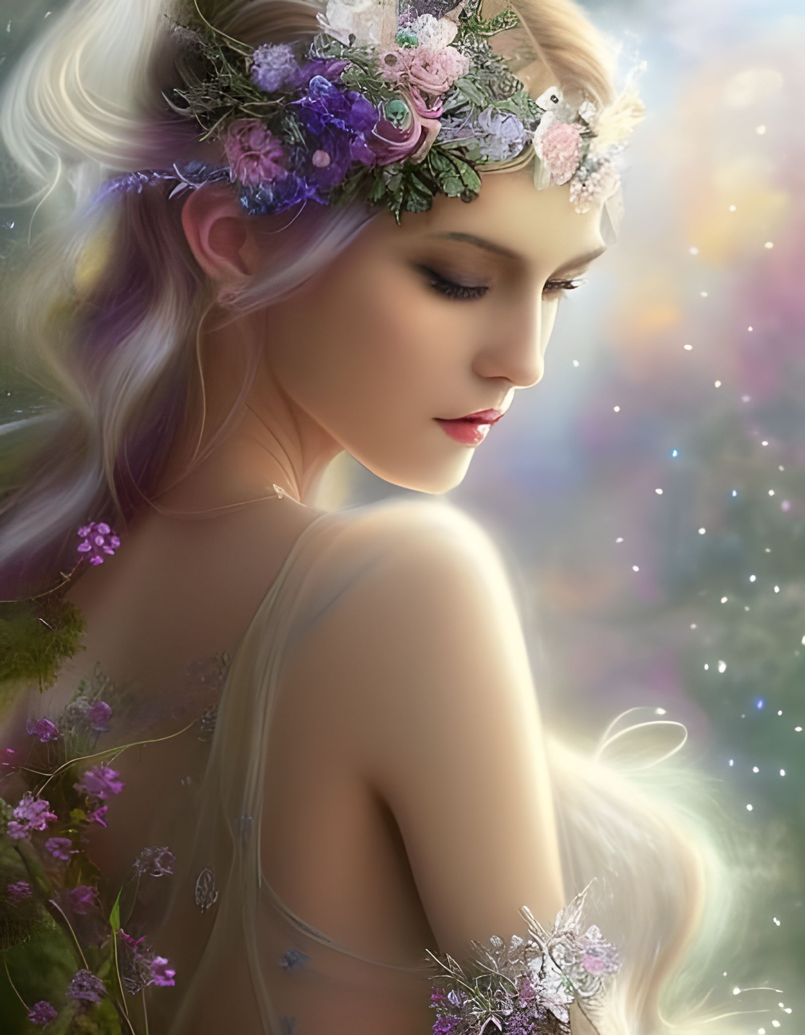 Pale Fairy with Silver Crown in White Garden
