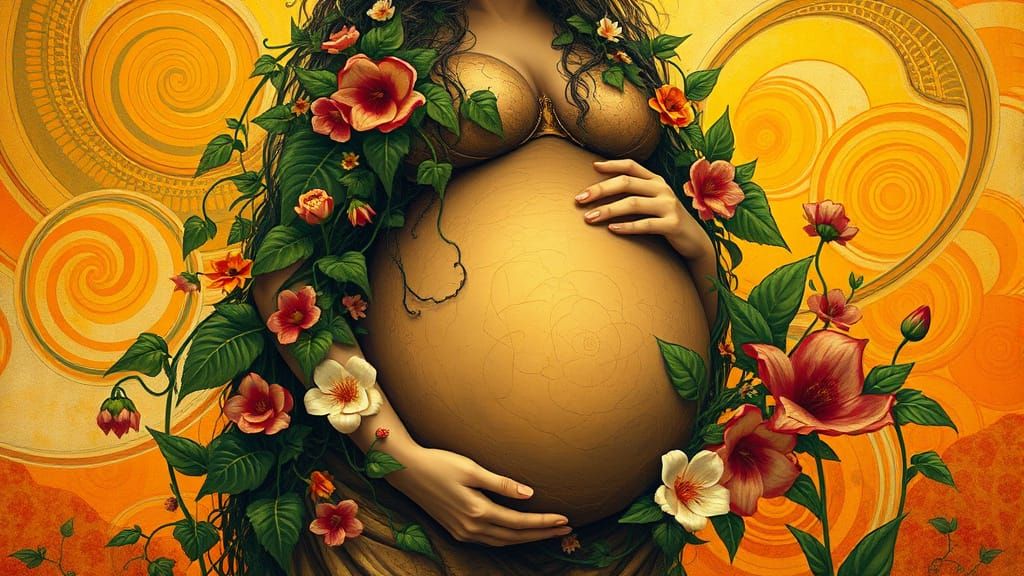 Surreal Goddess of Fertility in Vibrant Abstract Landscape