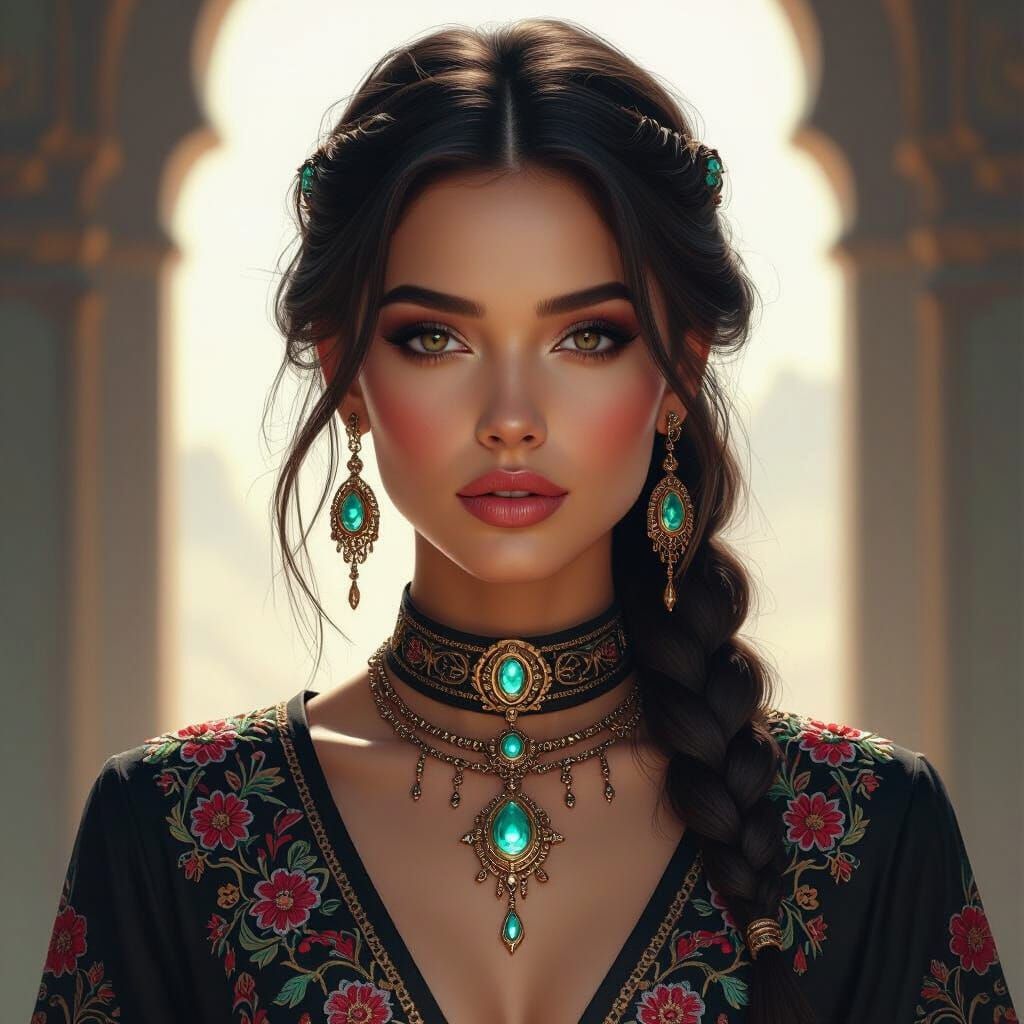 Woman with Futuristic Jewelry in Fantasy Art Style