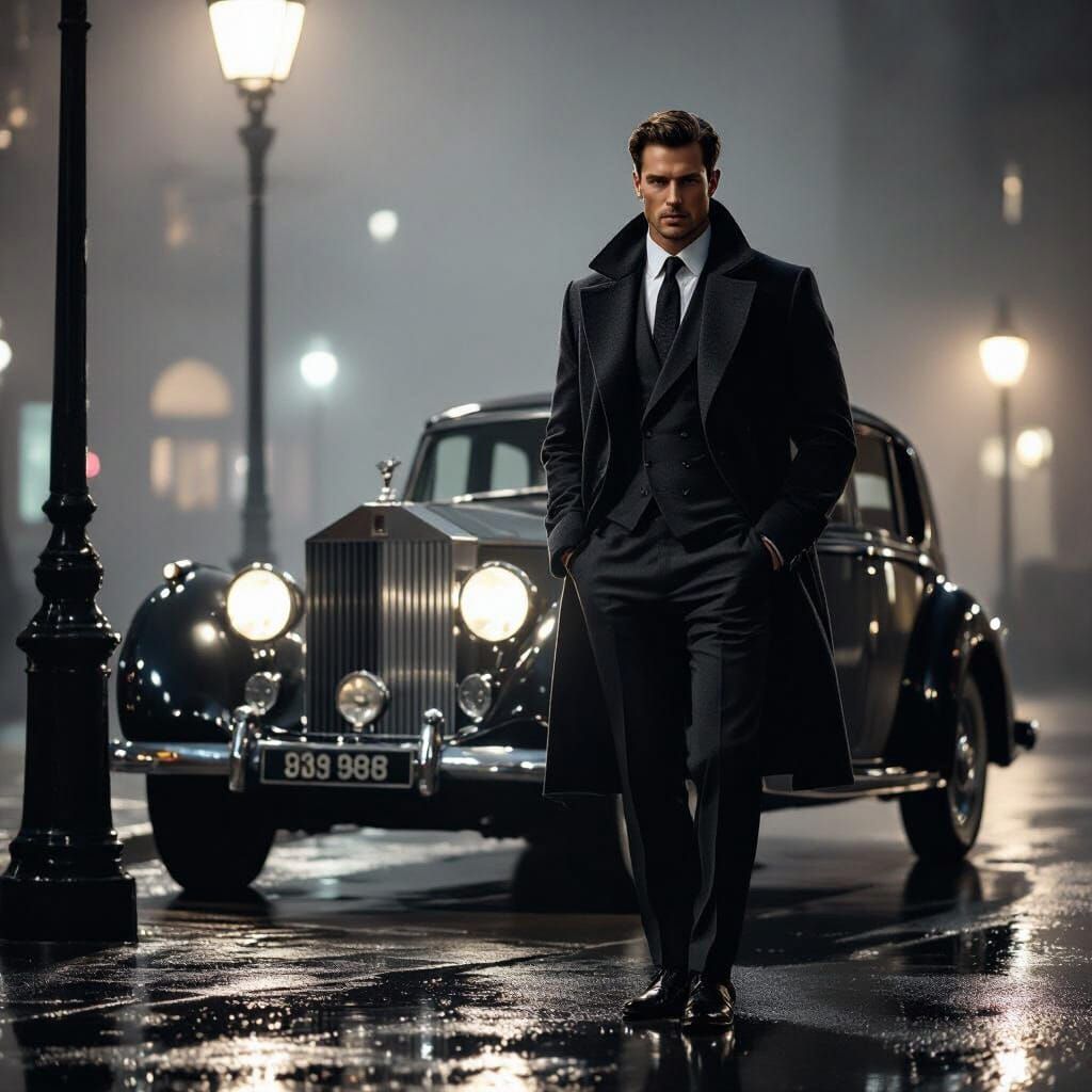 Male Model and Rolls-Royce in Noir Style